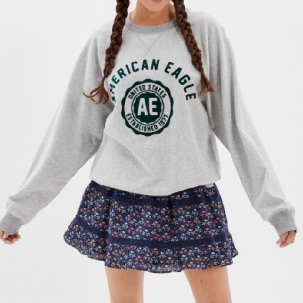 American Eagle Women's Oversized Crewneck Sweatshirt Heather Grey 04514571772